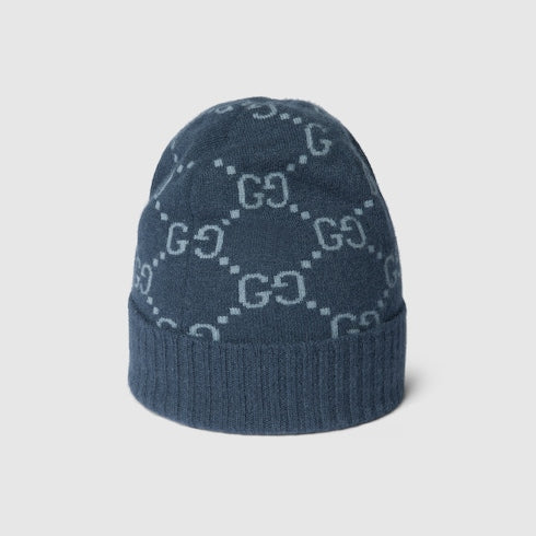 GG cashmere hat - navy and light blue