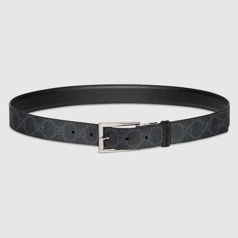Reversible belt with rectangular buckle - black leather, blue and black Supreme