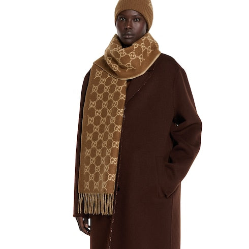 GG cashmere scarf - brown and beige
