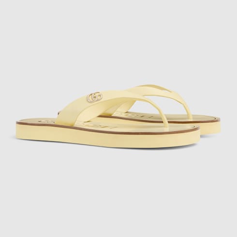 Women's thong sandal with Double G - yellow leather