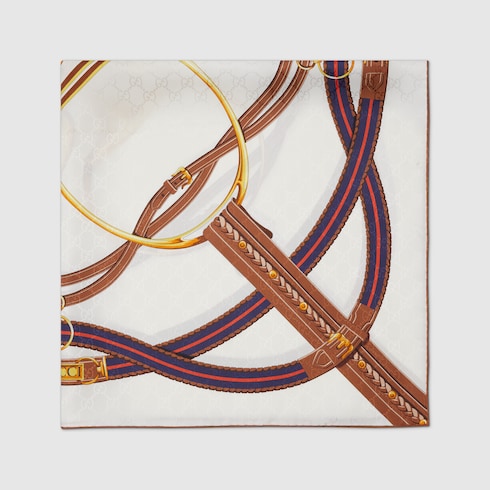 Printed silk jacquard carré - white