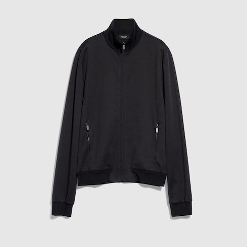 Silk cotton jersey zip jacket - black