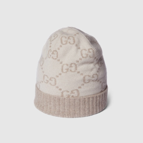 GG cashmere jacquard hat - off white and beige