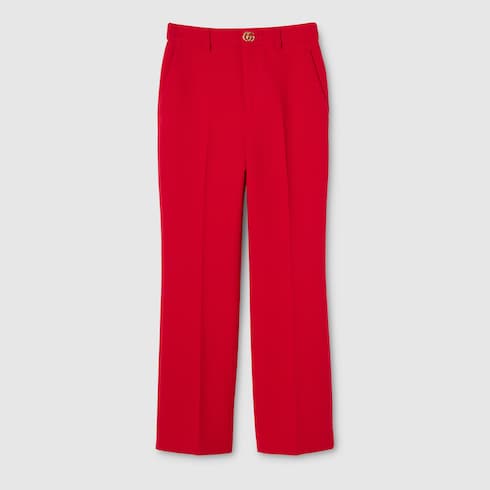 Crêpe wool pants with Double G button - red
