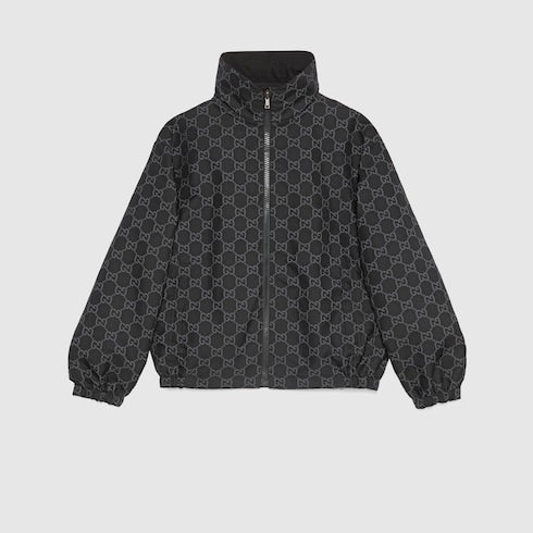 Reversible GG ripstop nylon jacket - black and grey