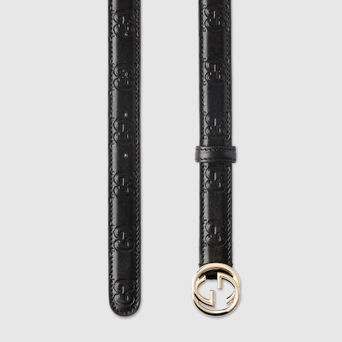 Belt with Interlocking G buckle - black GG leather