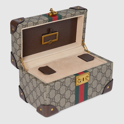 Gucci Savoy small rigid watch case - beige and ebony Supreme