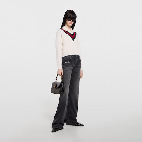 Fine knit wool sweater with Web - ivory