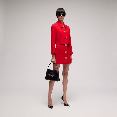 Crêpe wool jacket with Double G button - red