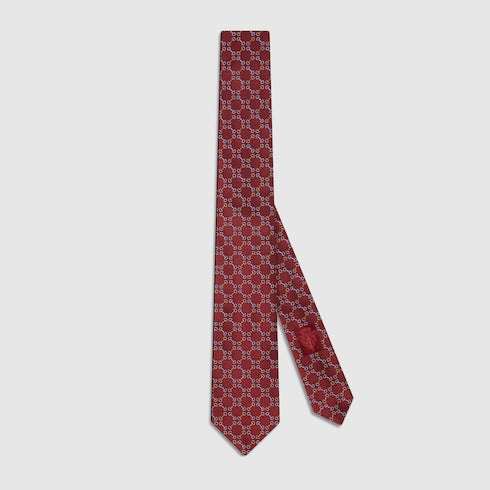 Horsebit silk jacquard tie - red