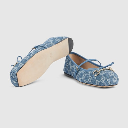 Women's Gucci Horsebit ballet flat - blue GG denim