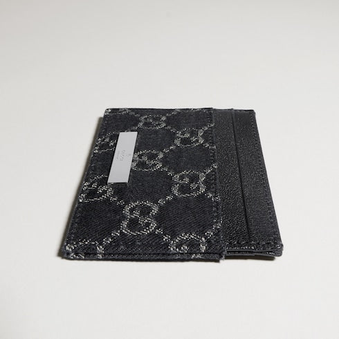 Card case with Gucci plaque - black GG denim