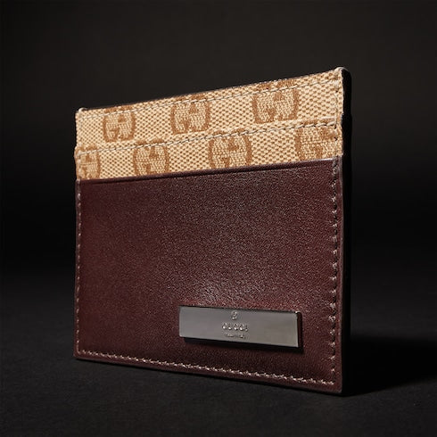 Card case with metal tag - dark brown leather