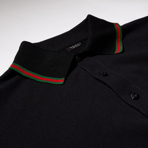 Cotton jersey piquet polo shirt - black