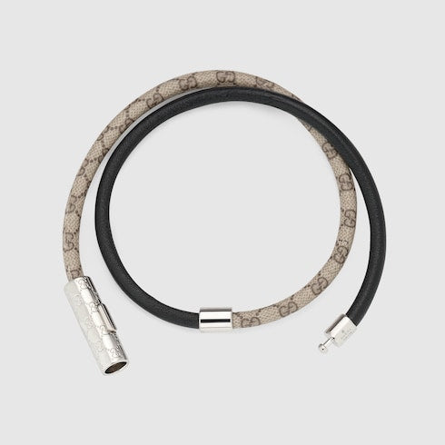 Double bracelet with GG detail - black leather