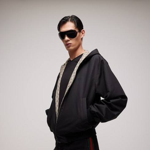Reversible cotton canvas zip jacket - black and dark brown