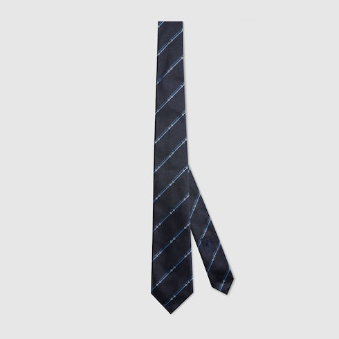 Diagonal Horsebit silk jacquard tie - blue