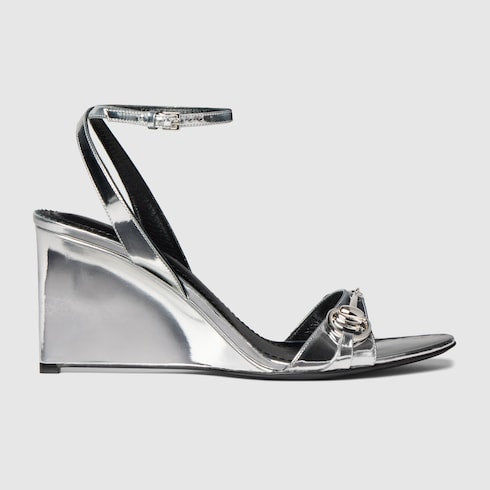 Women's Donna platform sandal - silver lamé leather