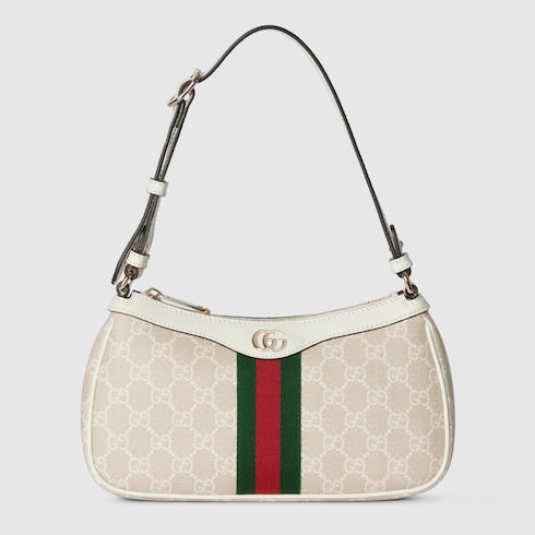 Ophidia small shoulder bag - beige and white GG fabric