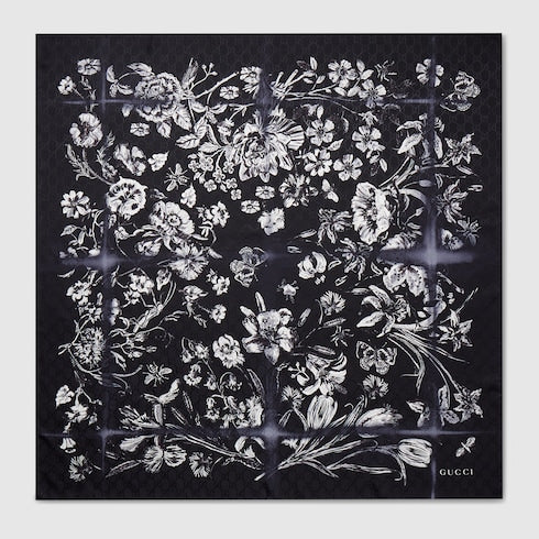 Printed silk jacquard carré - black and white