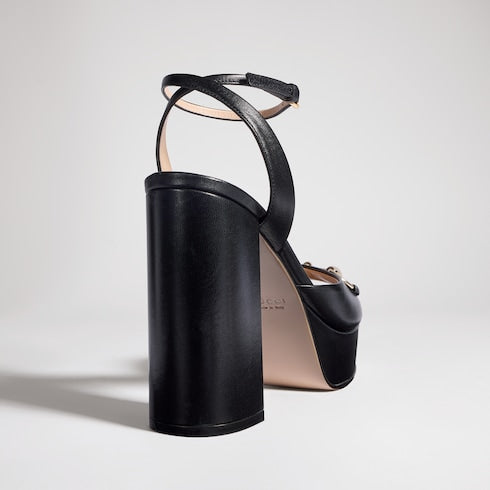 Women's Horsebit platform sandal - black leather