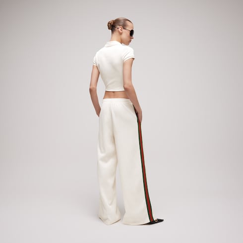 Rib cotton jersey polo shirt with Web - white