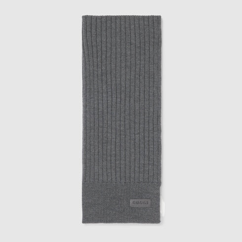 Knit wool scarf with logo - grey