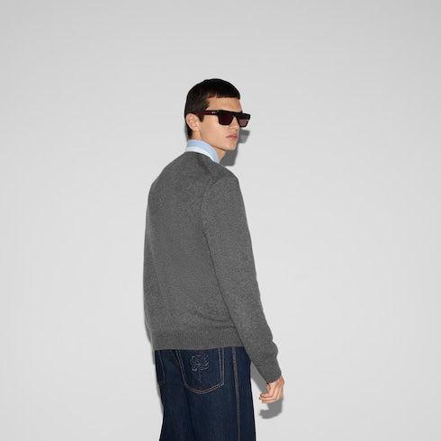 Embroidered wool cashmere sweater - grey