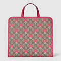 Children's flower print tote bag - beige and dark brown