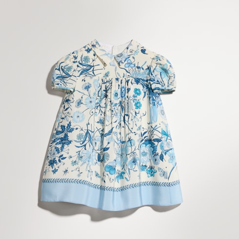 Baby printed crêpe de chine dress - white and light blue