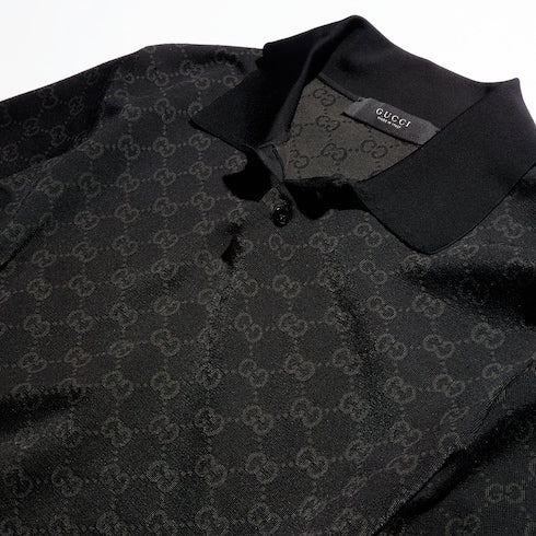 Viscose GG jacquard polo shirt - black