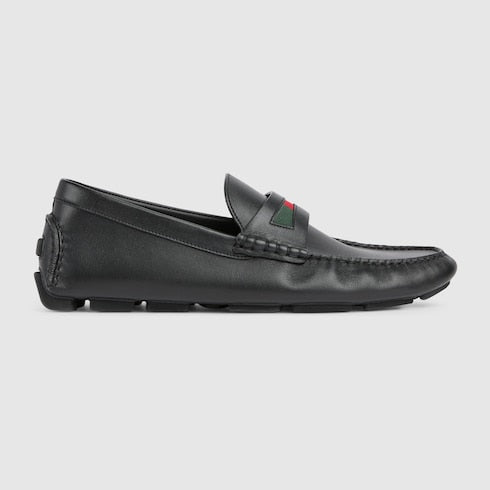 Men's driver with Web detail - black leather