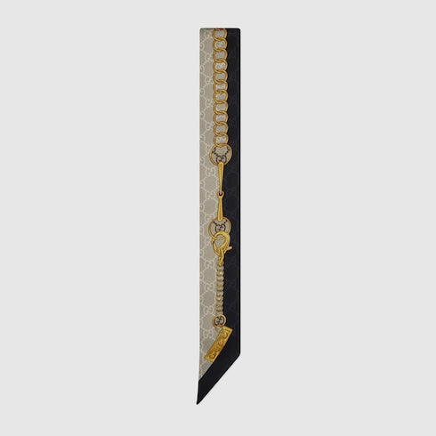 Printed silk twill ribbon - black and beige