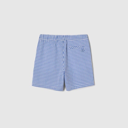 Children's gingham cotton shorts - light blue and white
