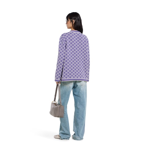 GG fine cotton jacquard cardigan - purple