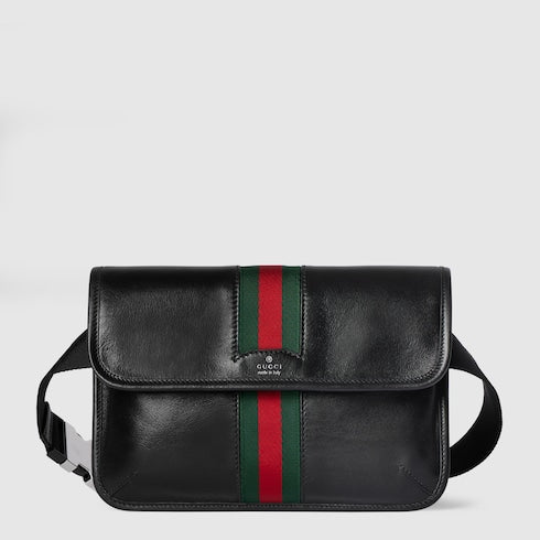 Web Trademark small belt bag - black leather