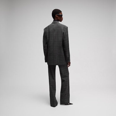 Checked fine wool pants - grey and beige