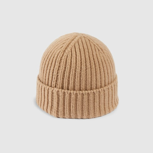 Wool cashmere hat with Double G - camel