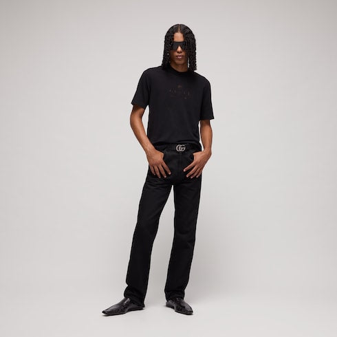 Cotton jersey T-shirt with print - black