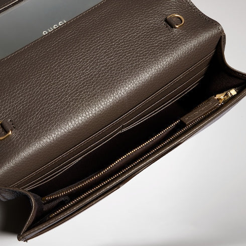 Bi-color GG Marmont wallet on chain - taupe leather and Supreme