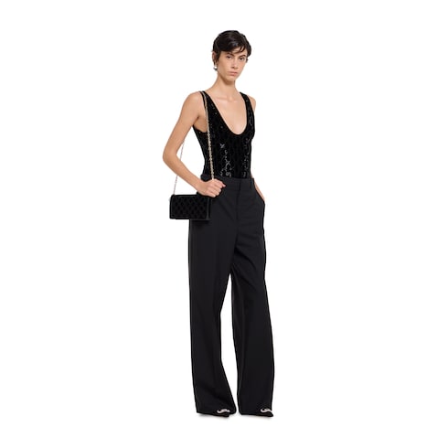 Light wool pant with embroidery - black