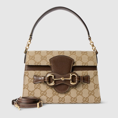 Horsebit Duomo small top handle bag - sand and brown GG canvas