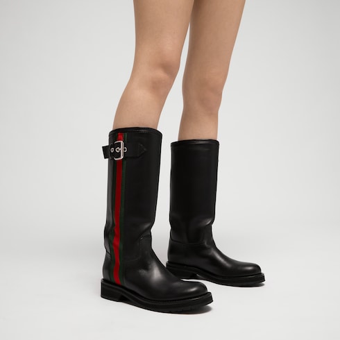 Women's biker boot with Web - black leather