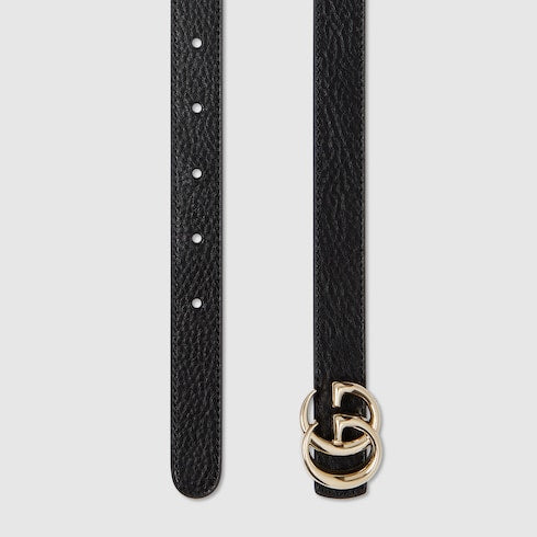 Reversible GG Marmont thin belt - black leather