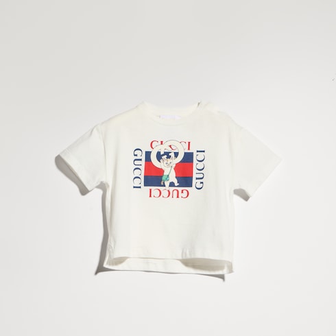 Baby cotton T-shirt with print - white