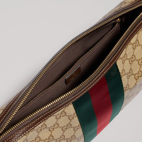 Medium GG crossbody bag with Web - sand and brown GG canvas
