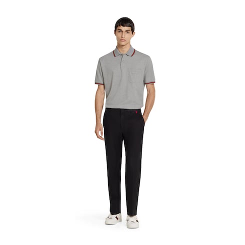Cotton piquet polo shirt with embroidery - grey mélange