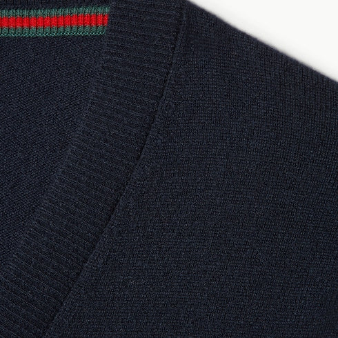 Fine cashmere cardigan with intarsia - navy