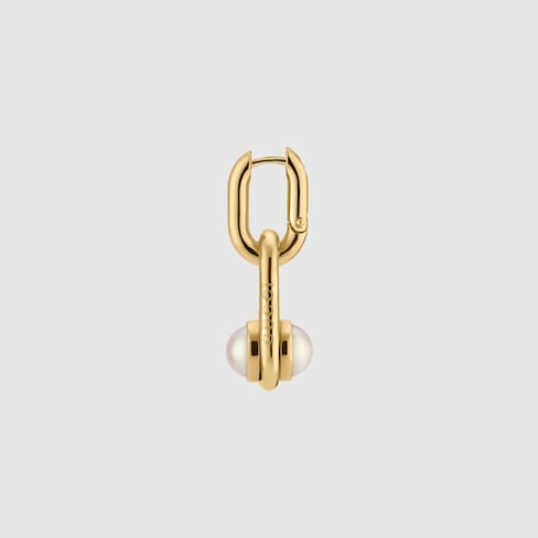 Earrings with mobile pearls - gold-toned brass