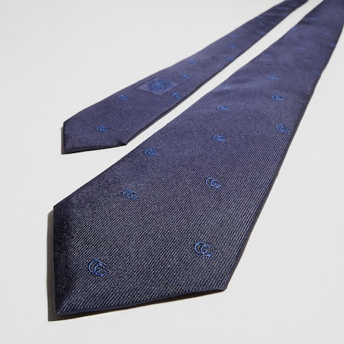 Double G silk jacquard tie - blue